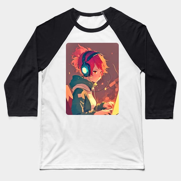 Redhead Anime Programming Girl V 1.1 Baseball T-Shirt by SMCLN